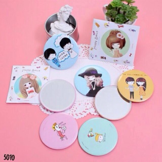 Gương trang điểm mini siêu cute cầm tay bỏ túi Hàn Quốc tiện lợi viền kim loại 