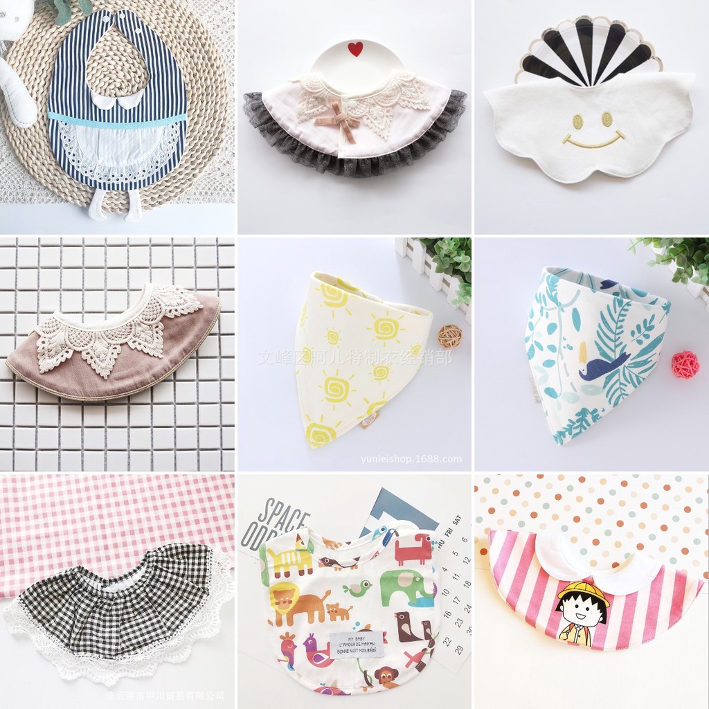 Yếm Ăn Cotton Nguyên Chất Chống Thấm Nước Xoay 360 Độ In Họa Tiết Hoạt Hình Đáng Yêu Cho Bé # 2,000