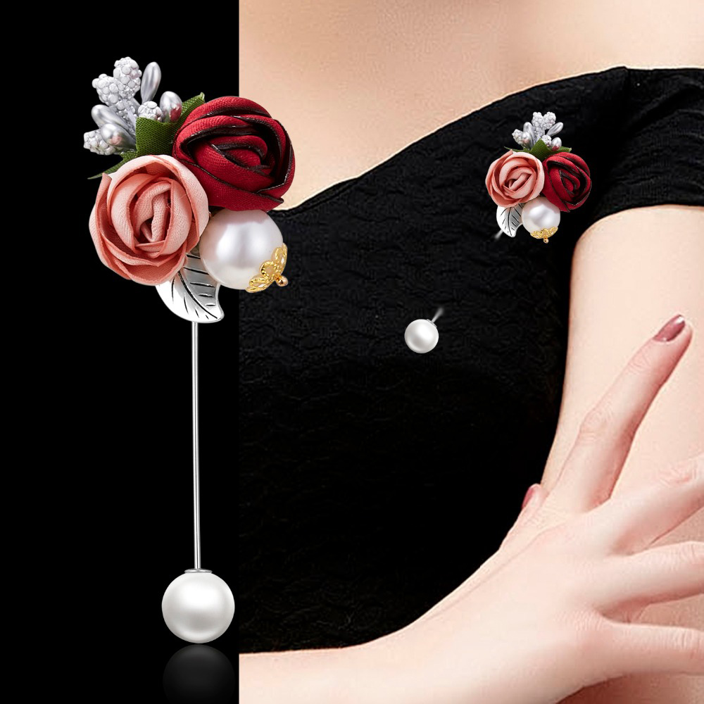 Ghim cài áo kiểu hoa đính ngọc trai giả thời trang dành cho nữ