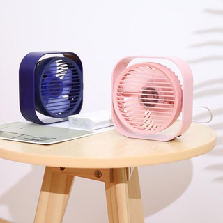 Quạt sạc pin mini, Quạt để bàn mini 5 cánh hình vuông xoay 360 độ, quạt chạy êm gió mát