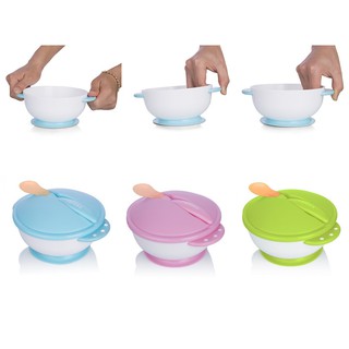 Bát ăn dặm UPASS chống đổ kèm nắp & thìa báo nóng UP5026Y