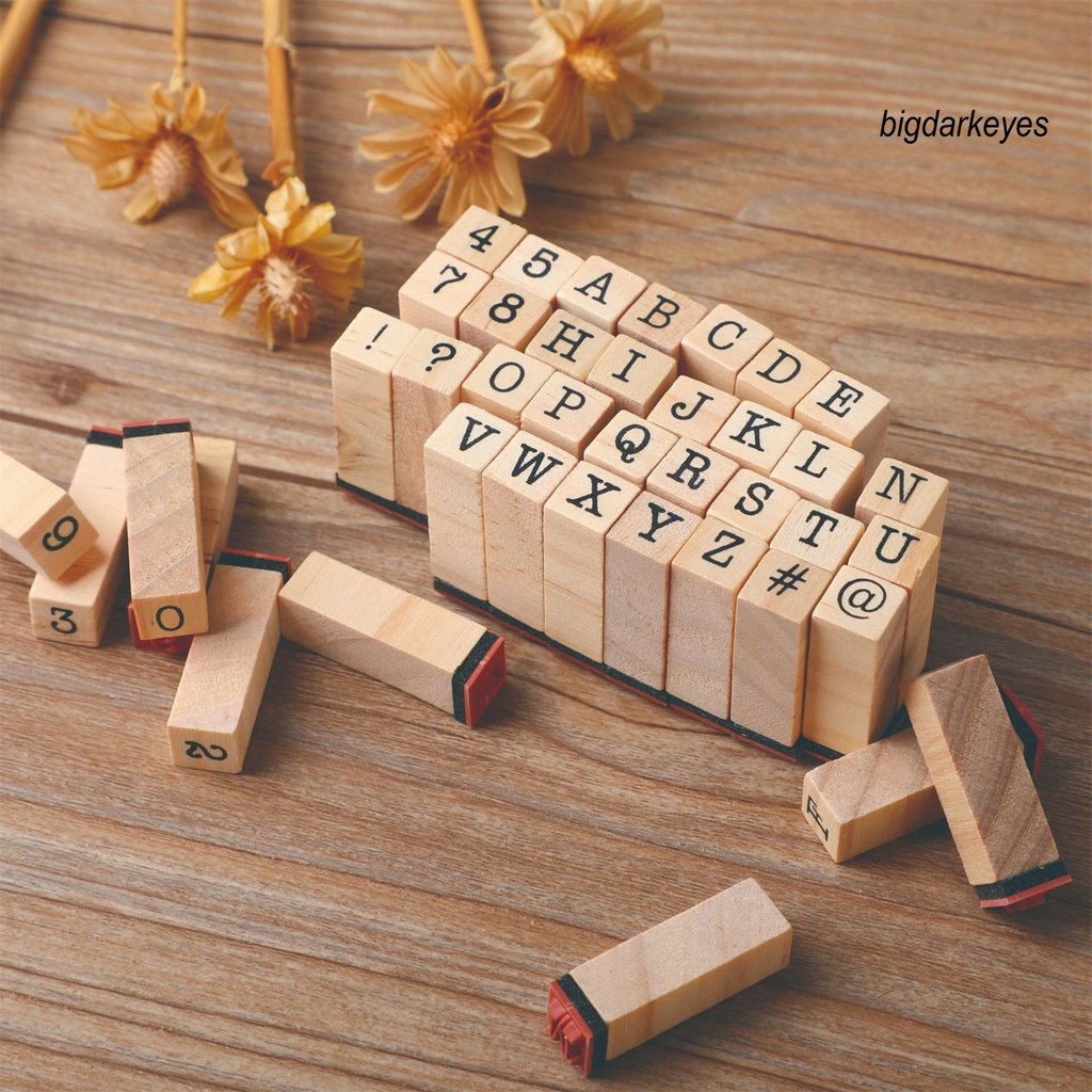 Set 40 Con Dấu Gỗ Khắc Chữ Tiếng Anh Trang Trí Sổ Tay Nhật Ký DIY