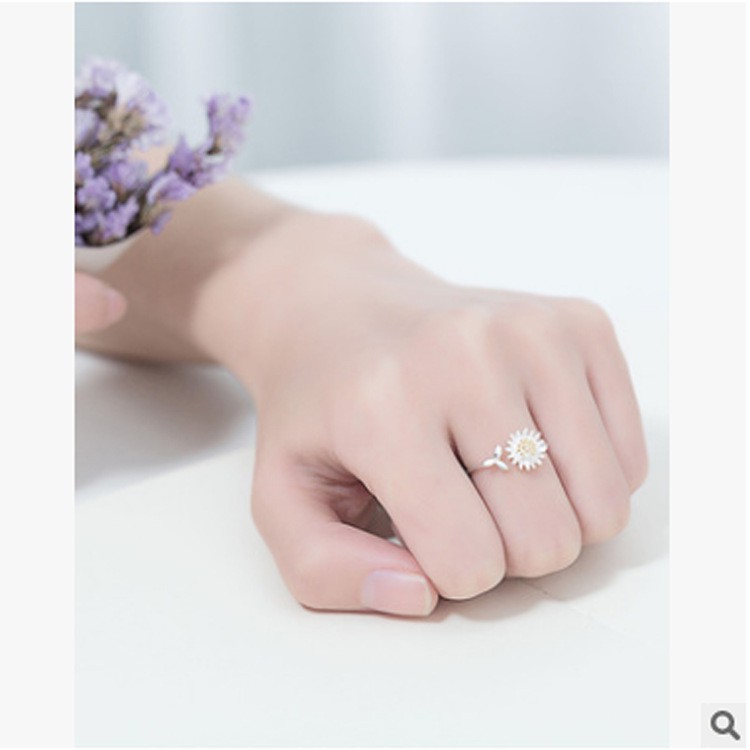 Nhẫn nữ hở freesize,hợp với mọi kích cỡ ngón tay,bạc Ý s925 hoa cúc vàng J2738- AROCH Jewelry