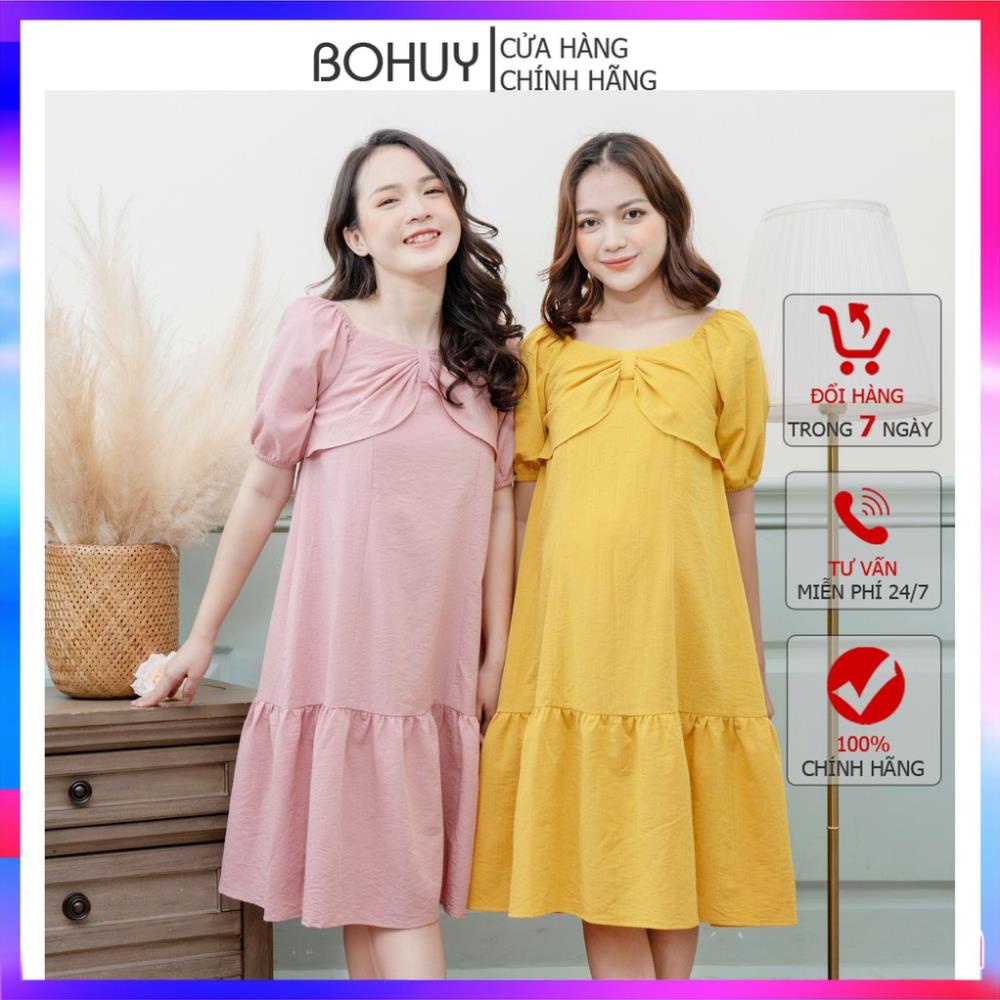 Đầm bầu kết hợp cho con bú sau sinh M2331 đuôi cá cổ xếp nơ điệu đà chất đẹp ViP