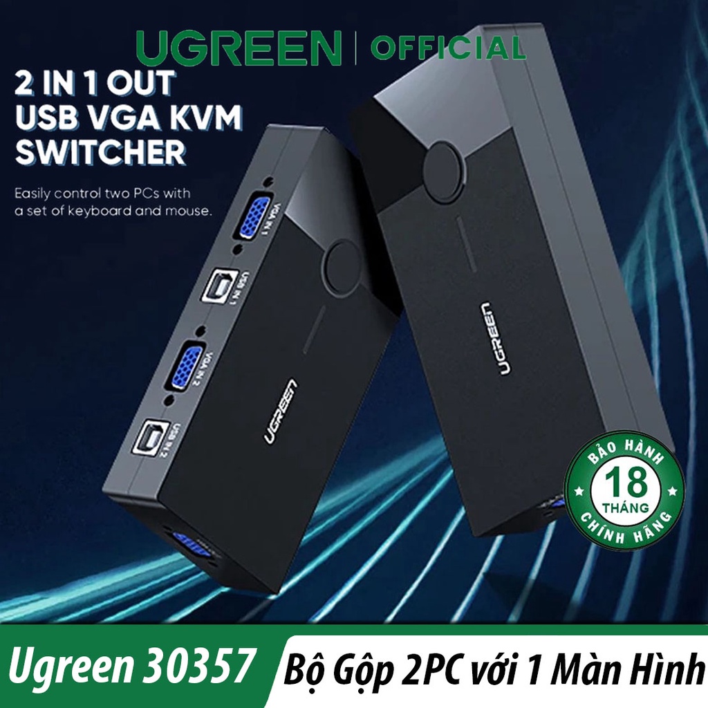 Bộ chuyển tín hiệu 2 CPU dùng 1 Màn hình KVM Switch USB Chính hãng Ugreen UG-30357 - Cổng VGA