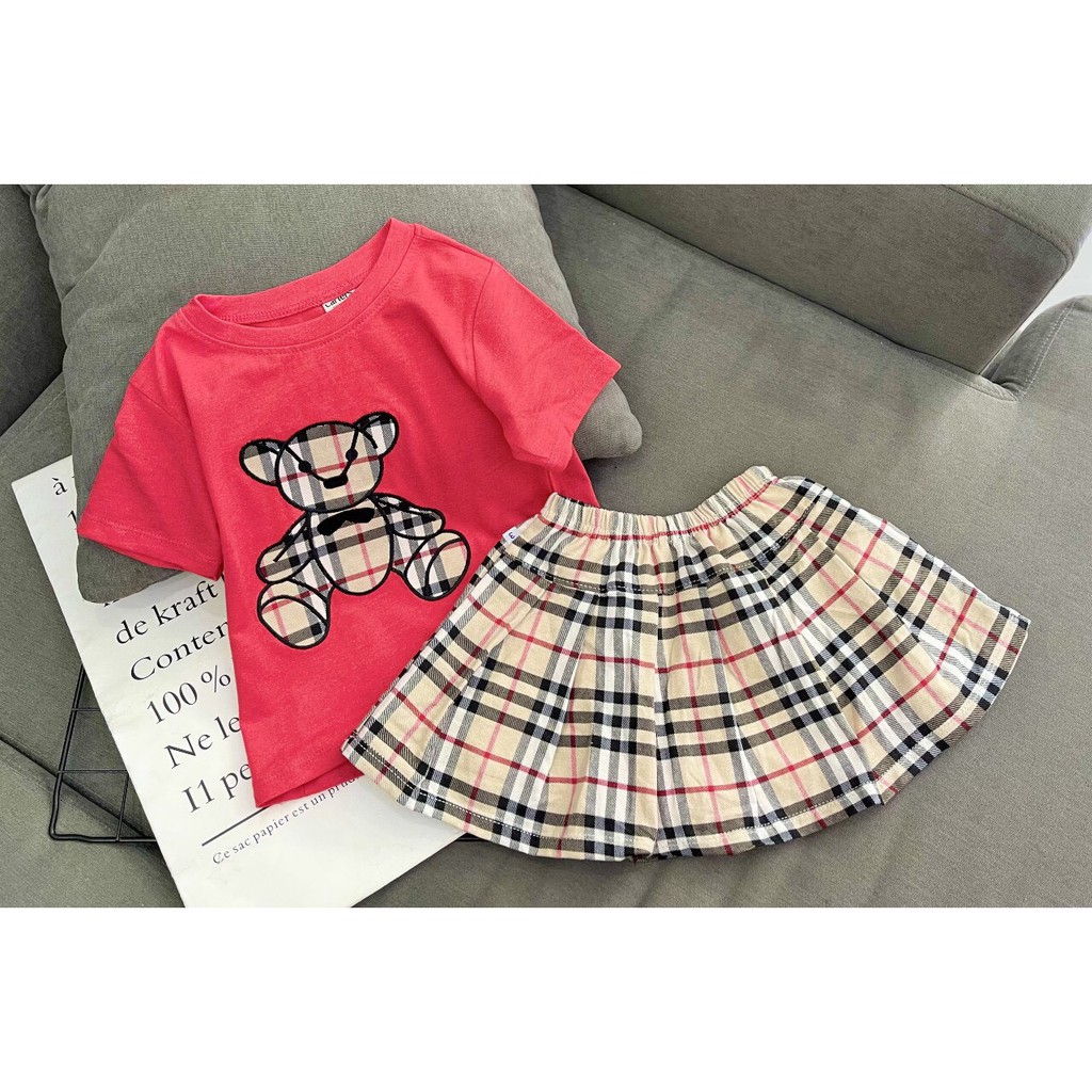 Đồ đôi bé trai bé gái chất thun cotton chính phẩm phối chân váy kaki mền đẹp 9-28kg Link 2