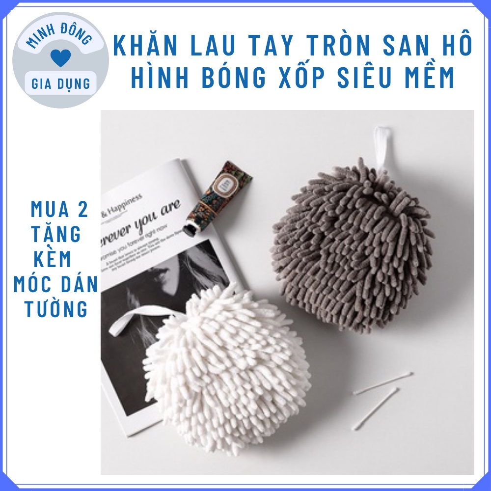 Khăn lau tay, Bông lau tay treo tường nhà bếp nhà tắm siêu thấm, Khăn lau tay tròn san hô hình bóng xốp siêu mềm