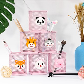 Ống Đựng Bút Bằng Kim Loại Hình Vuông Họa Tiết Hoạt Hình Sáng Tạo