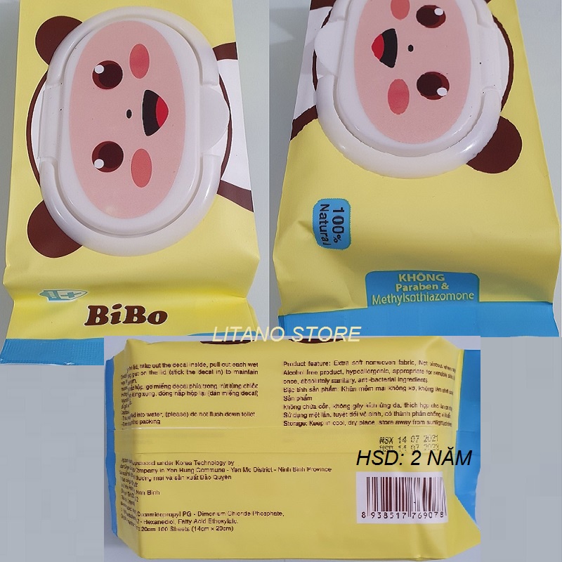 Combo 10 Bịch Khăn Giấy Ướt BIBO Cho Bé Không Mùi, Không Gây Kích Ứng Da 100 Tờ/Gói
