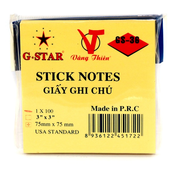 Xấp 100 Tờ Giấy Note Ghi Chú Vàng G-Star 3x3