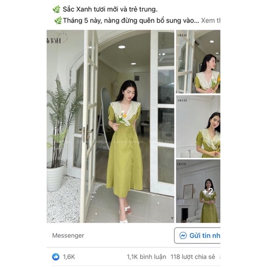 Váy midi phối cổ voan tơ lớp vạt thắt dây cúc bọc