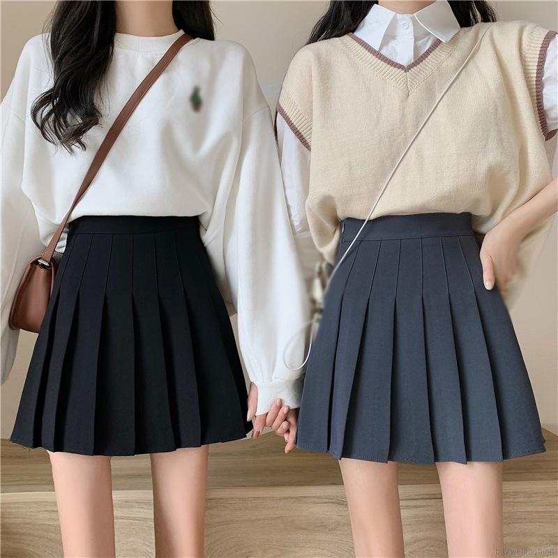 XS-3XL Women's Pleated Skirt Korean Student's Solid Color Mini A Waist - Closing | BigBuy360 - bigbuy360.vn