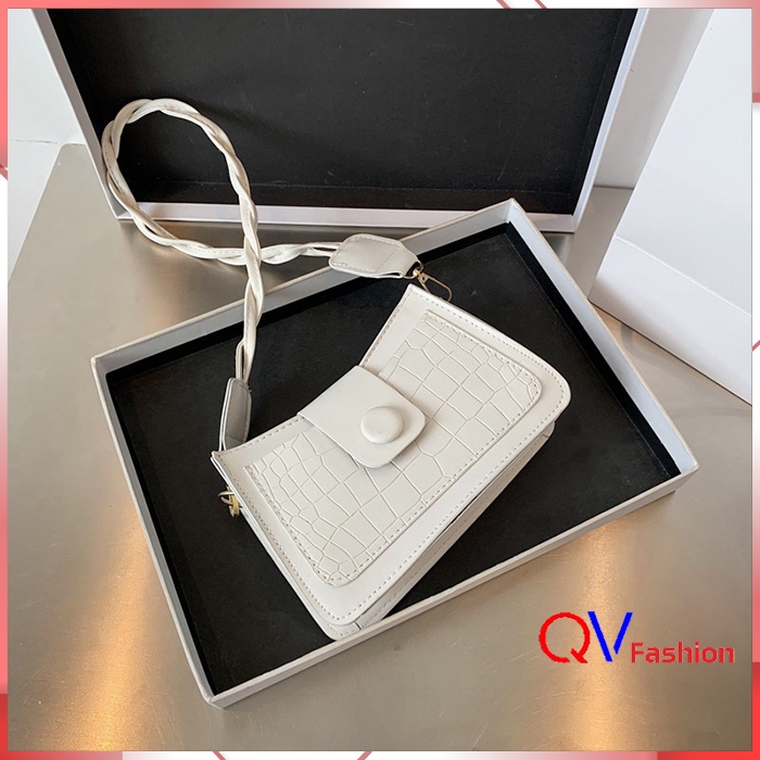 Túi xách nữ da đẹp sang trọng, Túi đeo chéo nữ đi chơi đẹp phối quai da xoắn - QV Fashion