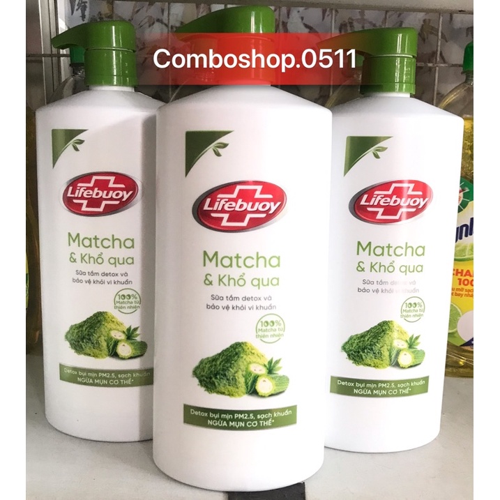 Sữa tắm Lifebuoy matcha & khổ qua, than hoạt tính & bạc hà, dầu tràm trà & muối hồng chai 800g