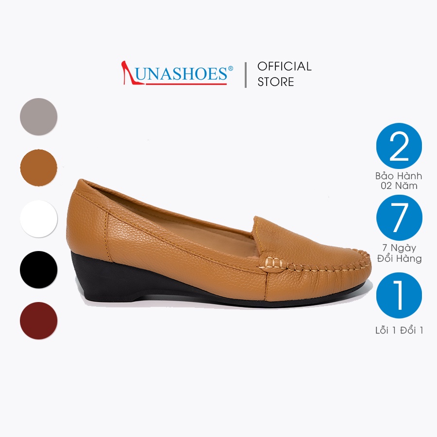 Giày đế xuồng nữ 3p da bò LUNASHOES 24804 moca mũi tròn đế tpr chống trơn lót êm không đau phối đồ trung niên cho mẹ