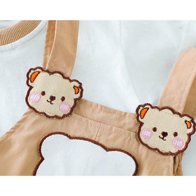 Set Áo Thun Tay Ngắn + Quần Yếm Họa Tiết Hoạt Hình Thời Trang Mùa Hè Cho Bé