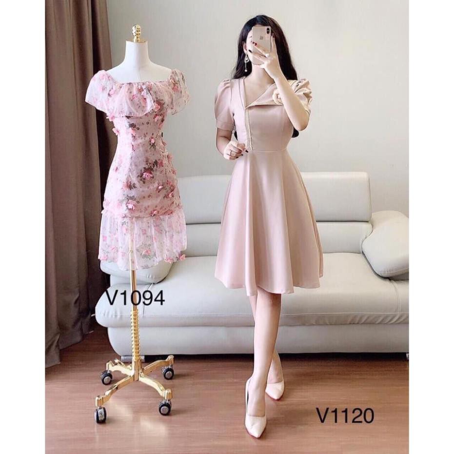 váy tiểu thư cổ bẻ lệch bo eo dáng xòe đáng yêu xinh xắn