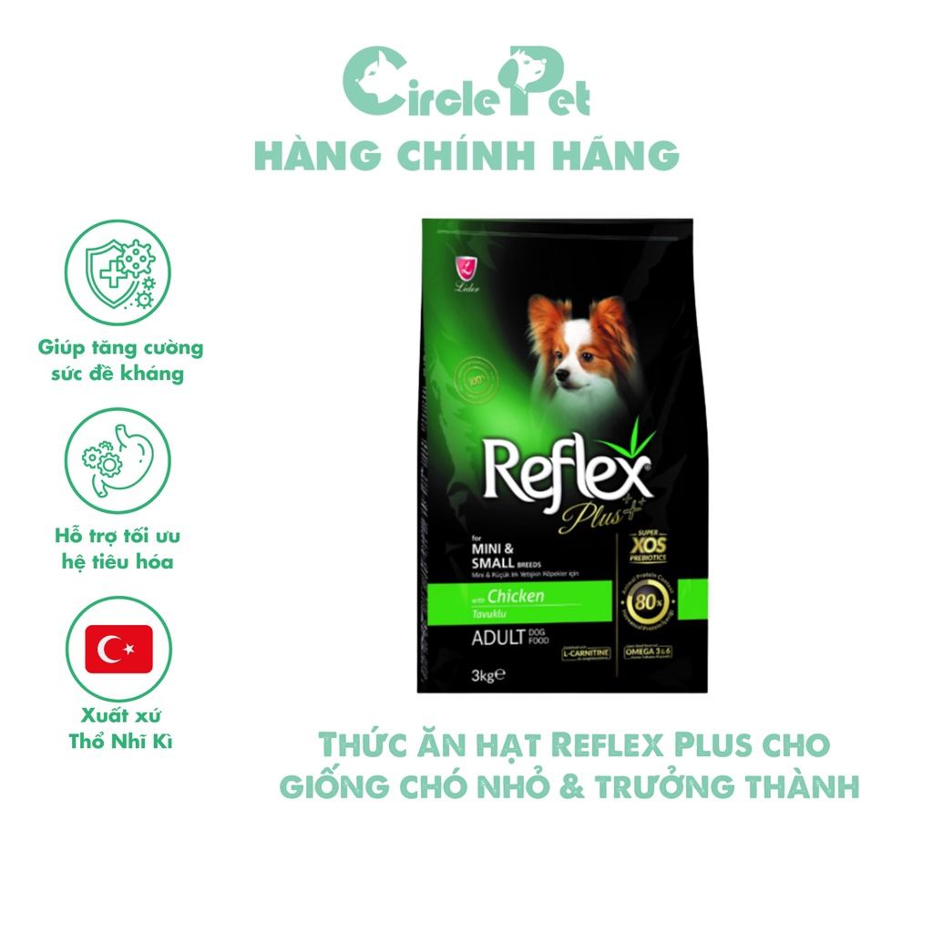Thức Ăn Hạt Reflex Plus Dành Cho Chó Từ 10 Tháng Đến 8 Tuổi Vị Gà Thơm Ngon Túi 3kg - Circle Pet