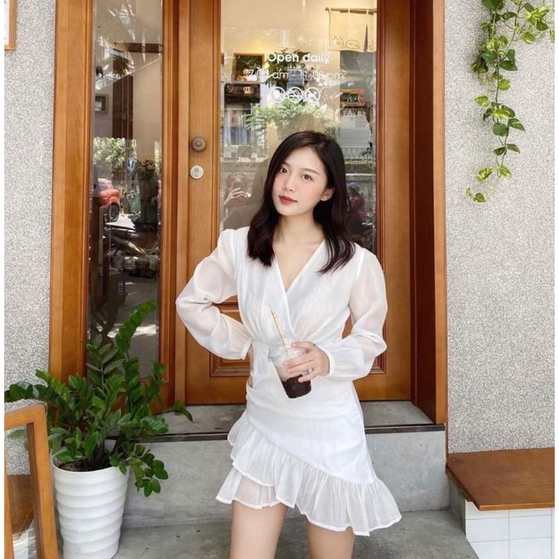 Đầm đắp chéo tơ oagnza