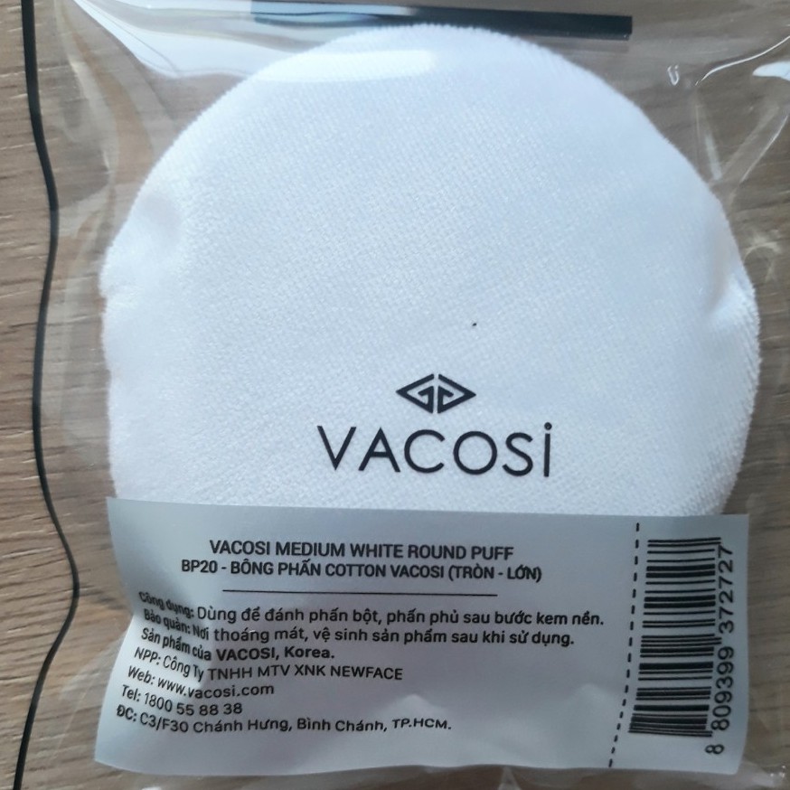 Bông phấn cotton khô tròn VACOSI WHITE ROUND PUFF (BP19+BP20)