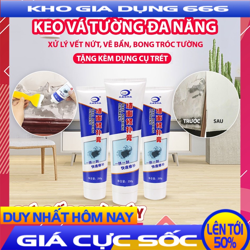 Keo Vá Tường Chống Thấm LKB 250gr - Trám Trét Vết Nứt Khe Hở Tường - Chống Mốc Ẩm Làm Sạch Tường