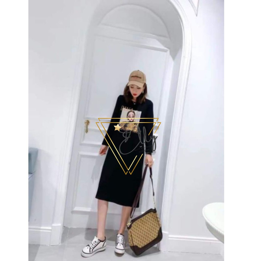 [Mã WAST99 hoàn 12k xu đơn 99k] Váy suông dài tay in hình cô gái dễ thương - bầu bì bon chen thoải mái | BigBuy360 - bigbuy360.vn