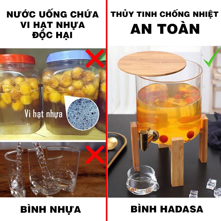 Libishop - Bình Thủy Tinh Chịu Nhiệt Cao Cấp có Kèm Vòi Và Kệ gỗ kê Borosilicate Glass 8L - Phát triển theo công nghệ Nh