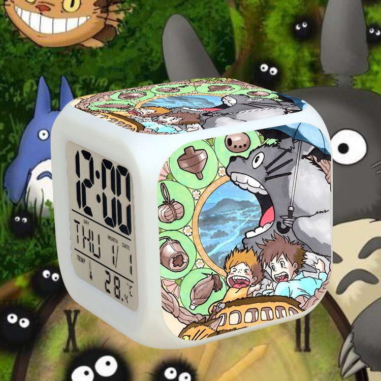 Đồng hồ báo thức để bàn in hình MY NEIGHBOR TOTORO đèn LED đổi màu anime chibi tiện lợi xinh xắn