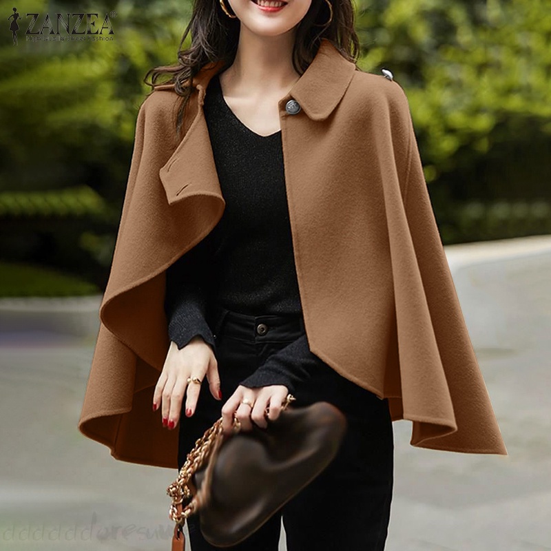 Áo choàng ZANZEA có cổ không tay viền không đều màu trơn thời trang giản dị dành cho nữ | BigBuy360 - bigbuy360.vn