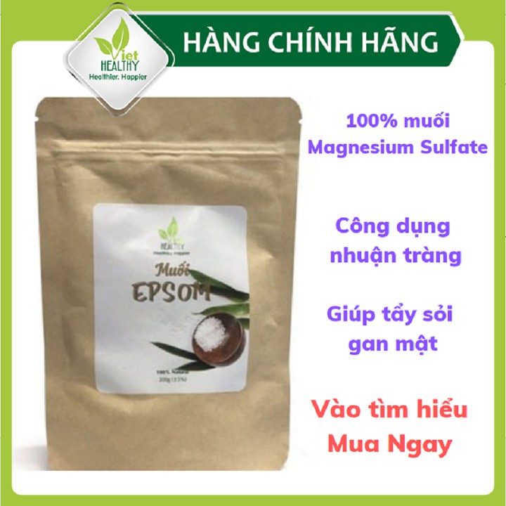 Muối epsom nguyên chất 200g Viet Healthy, giúp tẩy sỏi gan mật, thải độc gan, nhuận tràng