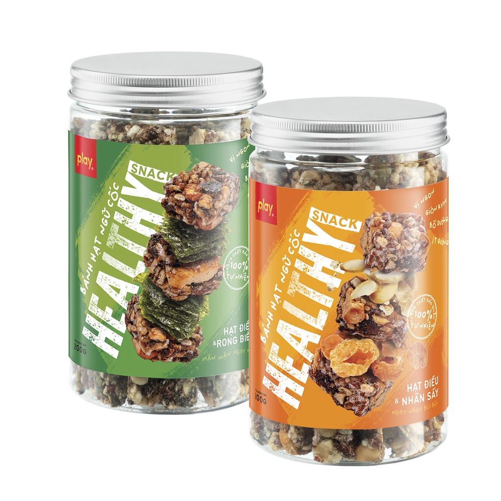 Bánh hạt ngũ cốc Healthy Snack - Thanh snack ăn vặt vị ngon giòn rụm bổ dưỡng ít đường (hũ 200g)
