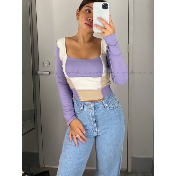 Áo tay dài F21 Ribbed Colorblock Crop Top VNXK