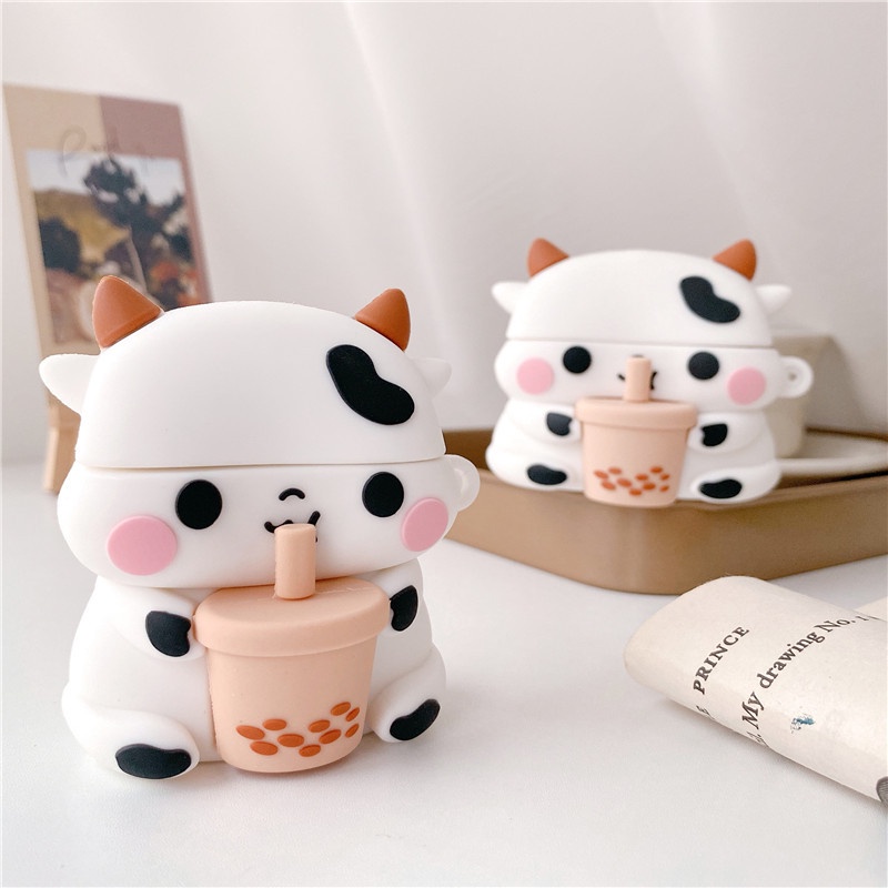 Case Vỏ Bọc Airpods 1&amp;2 I12 Airpods Pro Bò Sữa Uống Trà Sữa Siêu Đáng Yêu Hộp Sạc Tai Nghe Airpods Chất Liệu Silicon Dẻo