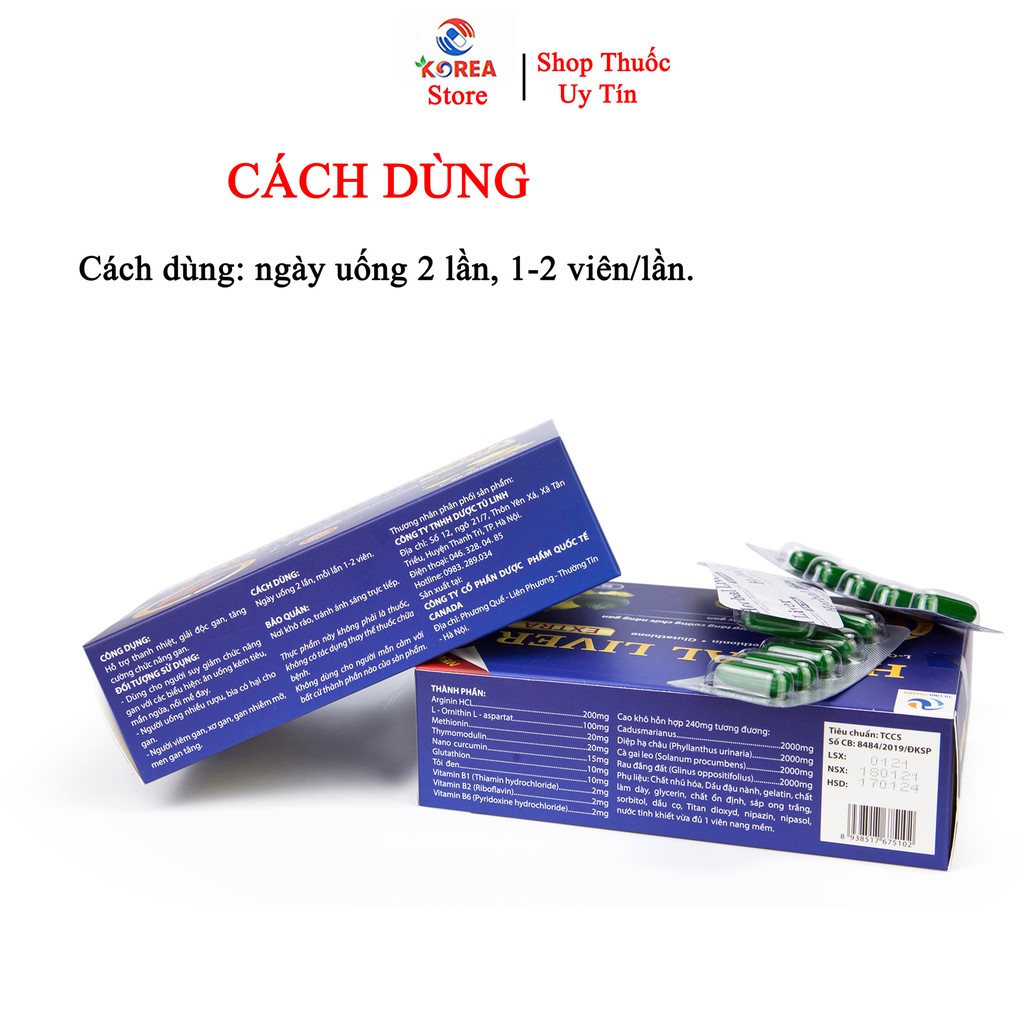 Bổ gan HEBAL LIVER EXTRA gải độc mát gan, tăng cường chức năng gan, hộp 60 viên