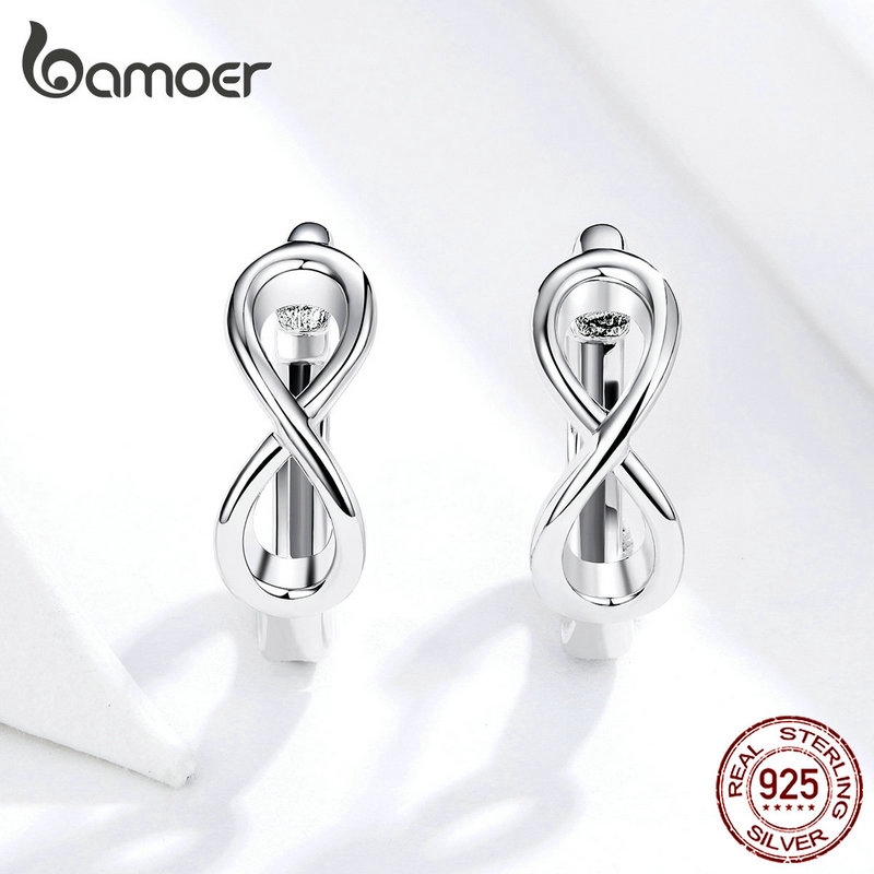 BAMOER Bông Tai Hình Tròn Bằng Bạc 925 Đơn Giản Thời Trang Cho Nữ SCE743