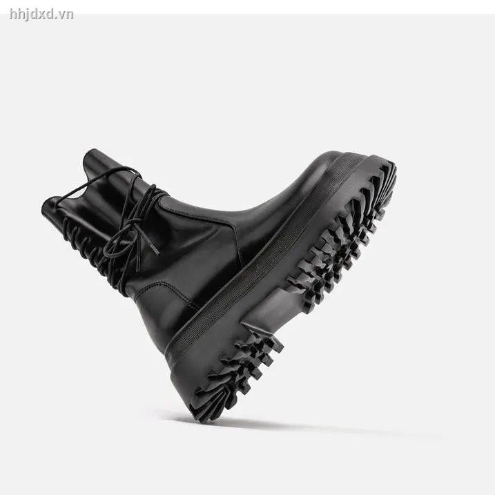 Giày Bốt Da Đế Dày Phối Dây Cột Cá Tính Thời Trang Hàng Mới Cho Nữ