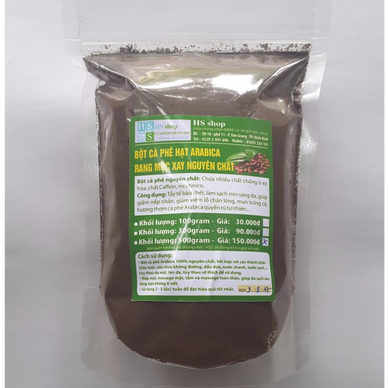 Túi 500gr Bột cà phê tẩy da chết, tẩy tế bào chết (Hạt Arabica 100% nguyên chất) dùng cho da mặt và toàn thân -HS shop