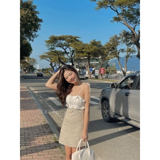Navy dress - Đầm liền cột dây bèo nhún