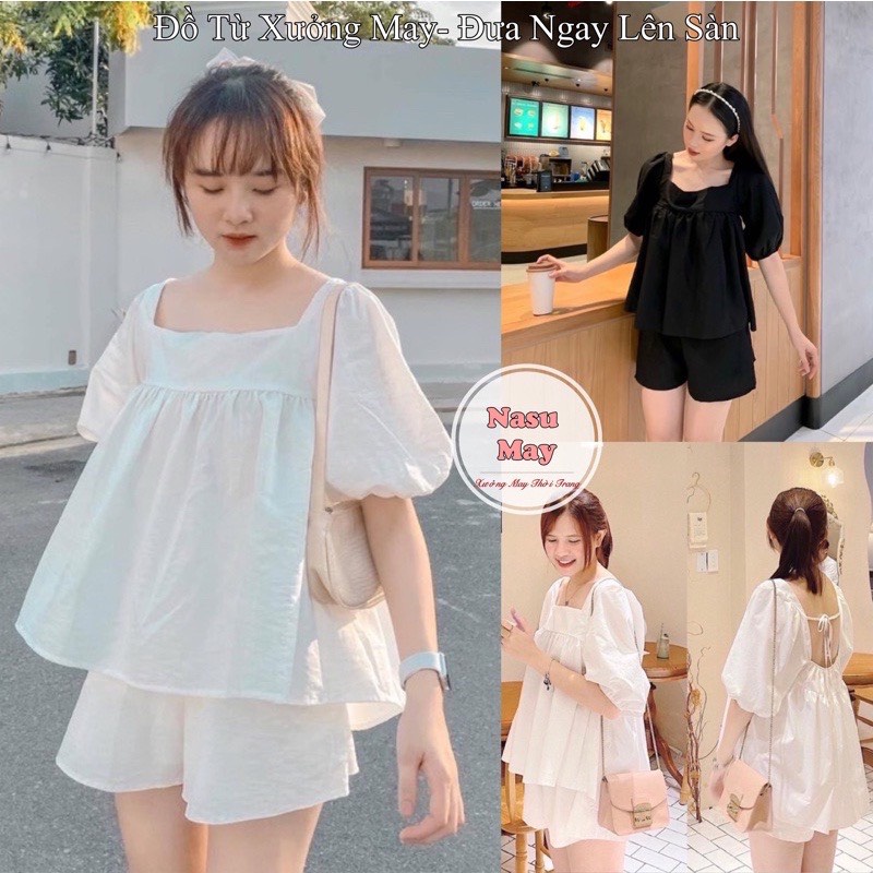 [ GIÁ RẺ BẤT NGỜ ] Set Babydoll Buộc Nơ Công Chúa Đen + Trắng  Xinh Xắn