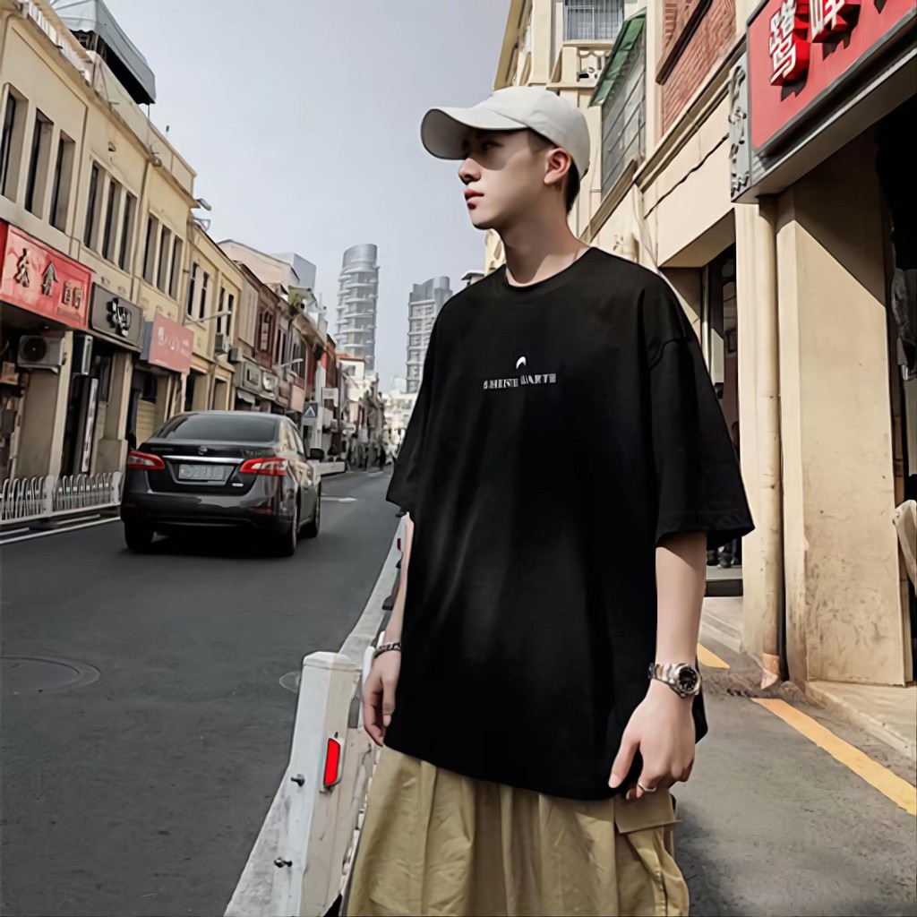 Áo thun nam nữ unisex tay lỡ phông form rộng SHINE EARTH teen cổ tròn oversize cotton giá rẻ màu đen trắng tee pull