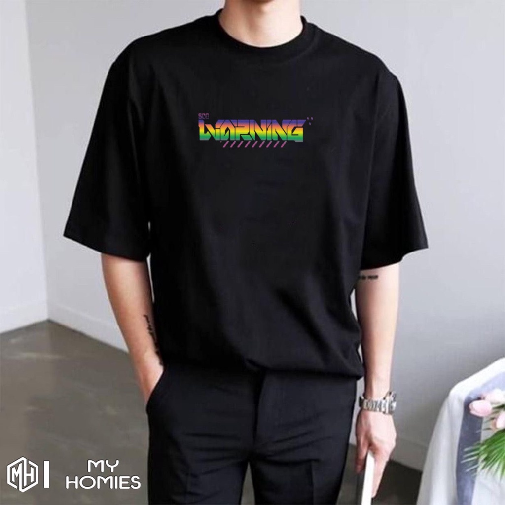 Basic T-shirt tay lỡ form rộng,áo thun cotton phản quang 7 màu WARNING