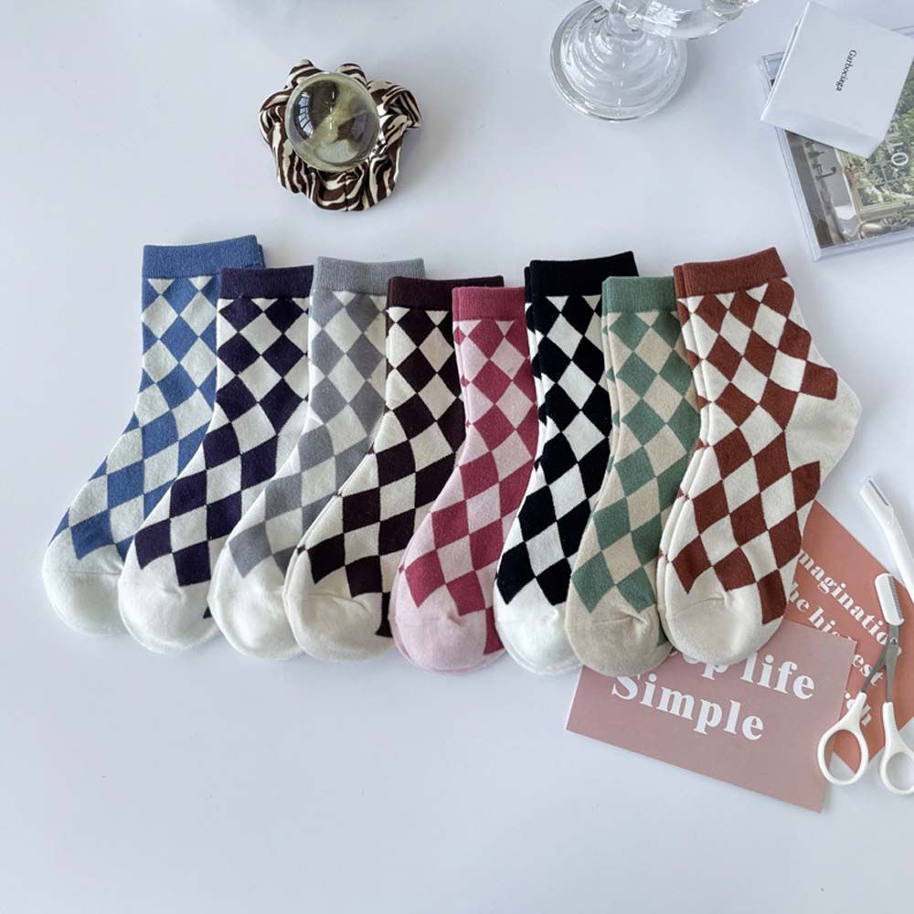 Vớ cotton họa tiết sọc caro nhiều màu phong cách đường phố Hàn Quốc cho nam và nữ