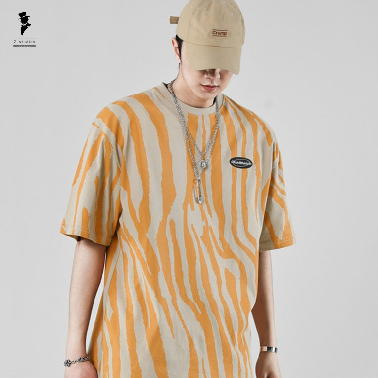Áo thun cotton dáng rộng họa tiết sọc ngựa vằn thời trang mùa hè mới dành cho nam