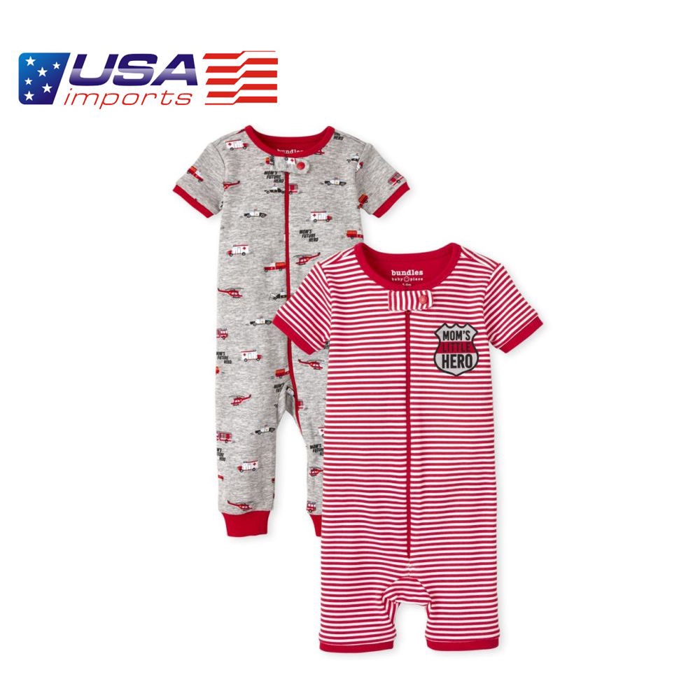 Set 2 bộ liền quần đỏ cotton phôm ôm Mom Little Hero Children's Place Auth Từ Mỹ (3021409_1362)