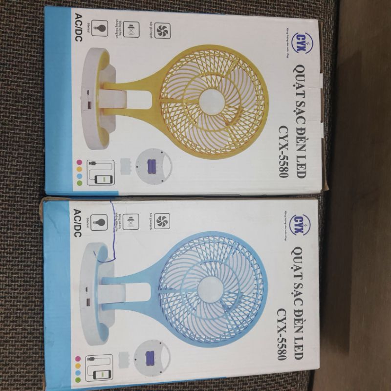 Quạt sạc tích điện 2 pin sạc rời tiện dụng kèm đèn Led và Cổng sạc USB