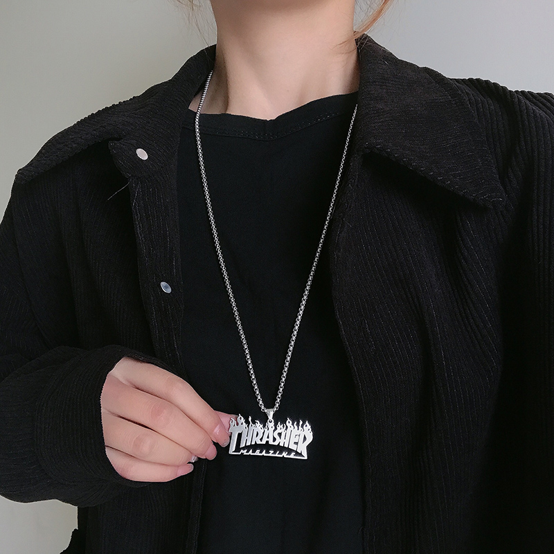 Dây Chuyền Mặt Hình Ngọn Lửa Phong Cách Hiphop Đường Phố Cá Tính