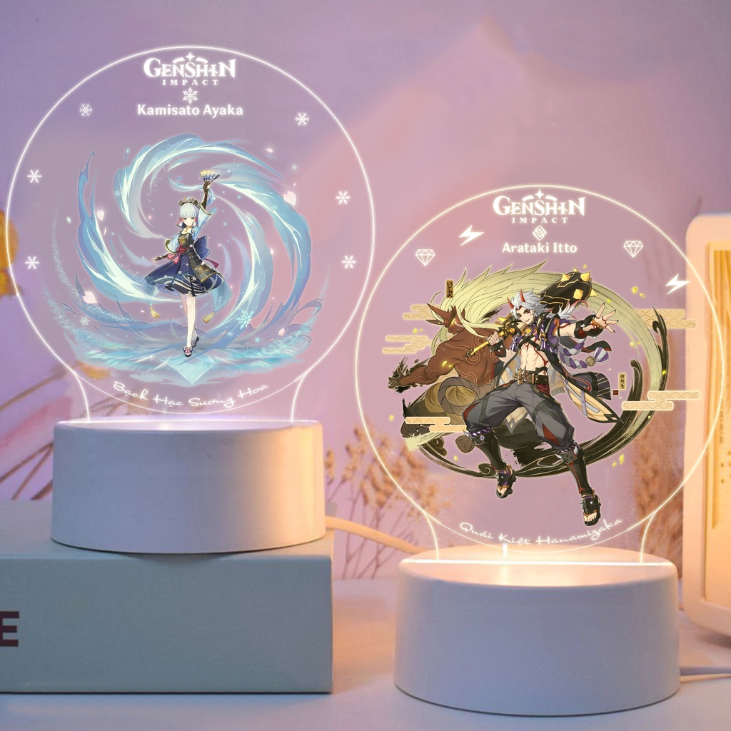 Đèn led in hình Thegioipuzzle Genshin Impact Họa tiết anime Ganyu, Raiden Shogun,...  trang trí bàn học