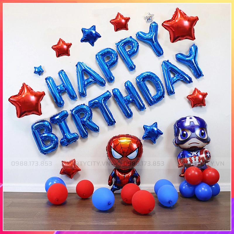 Set trang trí sinh nhật siêu nhân nhện đội trưởng mỹ cho bé trai
