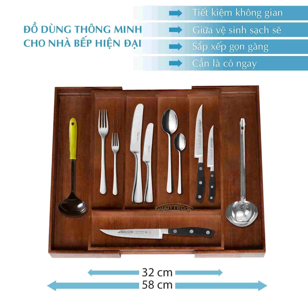 Khay đựng muỗng đũa cao cấp NHẬT VY NV5303B, khay chia ngăn kéo có thể kéo giãn để vừa khít với mọi ngăn kéo
