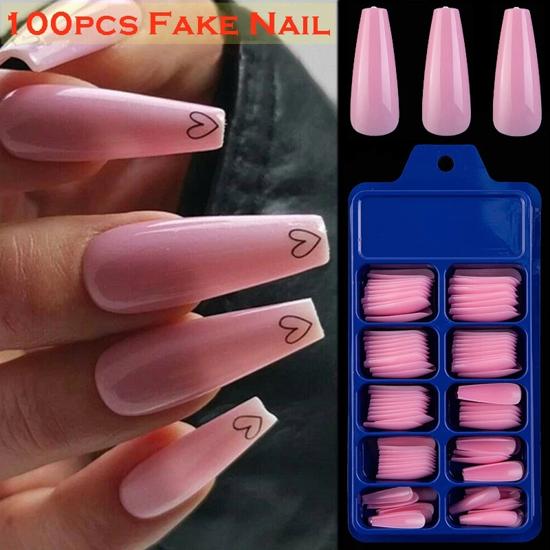 [Hàng mới về] Hộp 100 móng tay giả cao cấp với 10 cỡ thiết kế dáng dài phong cách nghệ thuật hợp thời trang